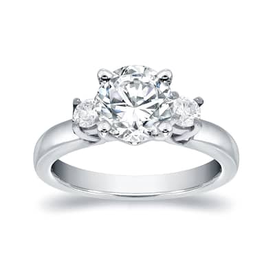 Auriya 14k Gold 1 1/2ct Moissanite and Diamond 3-Stone Engagement Ring 2/5ctw