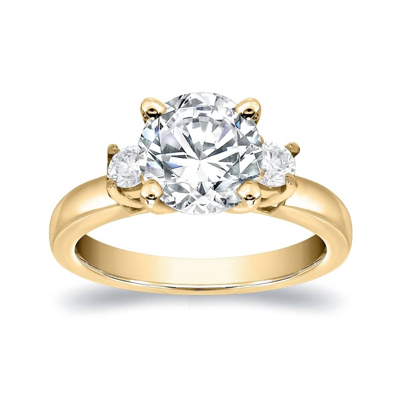 Auriya 14k Gold 3ct Moissanite and Diamond 3-Stone Engagement Ring 2/5ctw