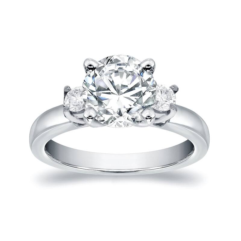 Auriya 14k Gold 3ct Moissanite and Diamond 3-Stone Engagement Ring 2/5ctw
