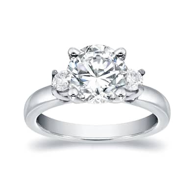 Auriya 14k Gold 3ct Moissanite and Diamond 3-Stone Engagement Ring 2/5ctw