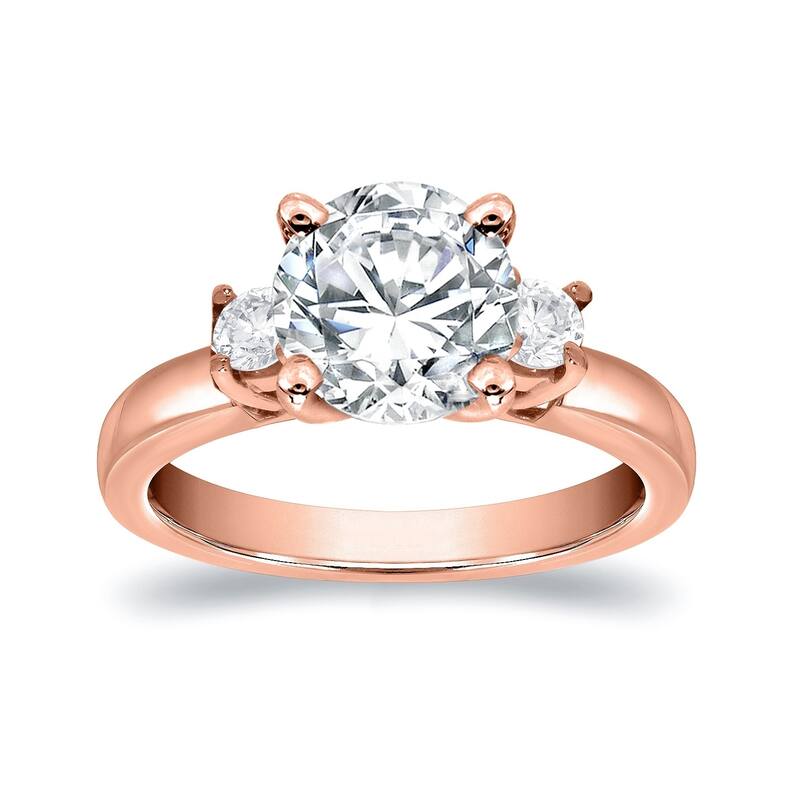 Auriya 14k Gold 3ct Moissanite and Diamond 3-Stone Engagement Ring 2/5ctw