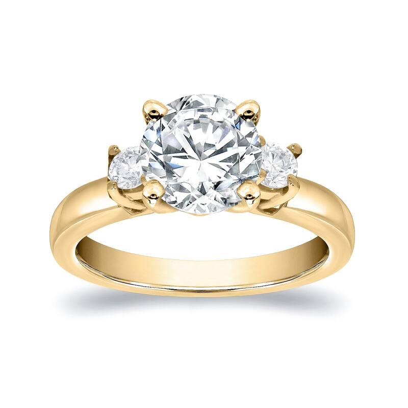 Auriya 14k Gold 2 1/2ct Moissanite and Diamond 3-Stone Engagement Ring 2/5ctw