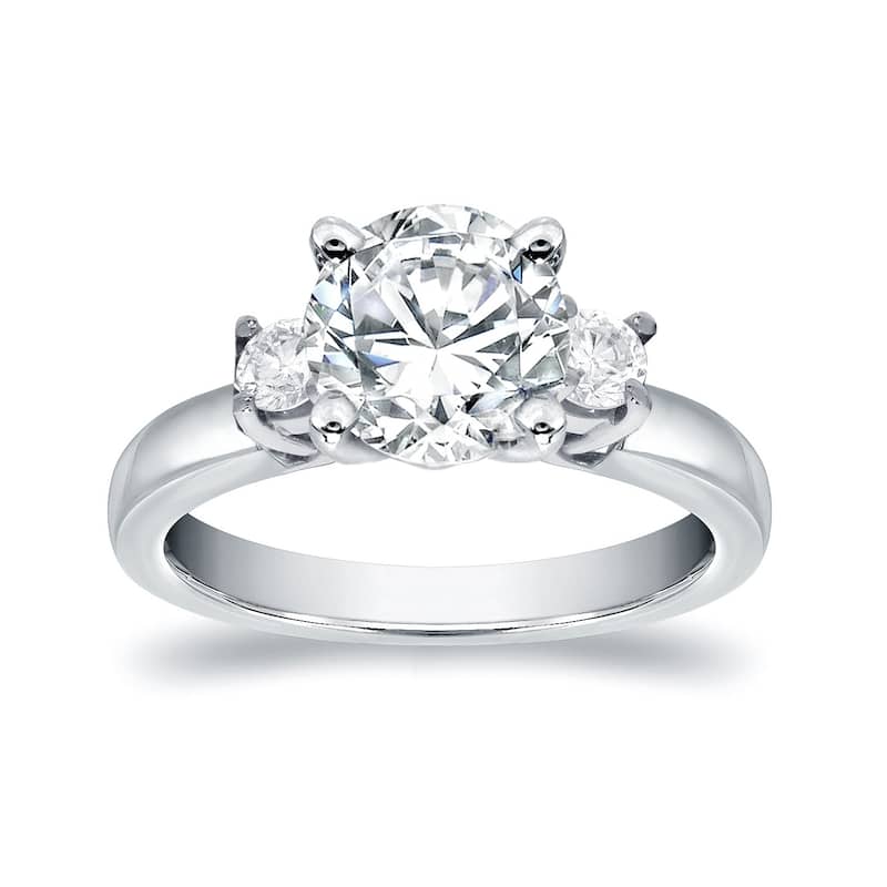 Auriya 14k Gold 2 1/2ct Moissanite and Diamond 3-Stone Engagement Ring 2/5ctw