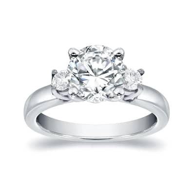 Auriya 14k Gold 2 1/2ct Moissanite and Diamond 3-Stone Engagement Ring 2/5ctw
