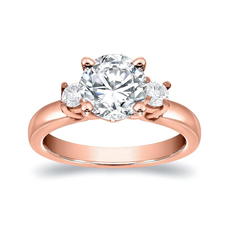 Auriya 14k Gold 2ct Moissanite and Diamond 3-Stone Engagement Ring 2/5ctw