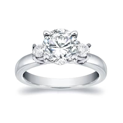 Auriya 14k Gold 2ct Moissanite and Diamond 3-Stone Engagement Ring 2/5ctw