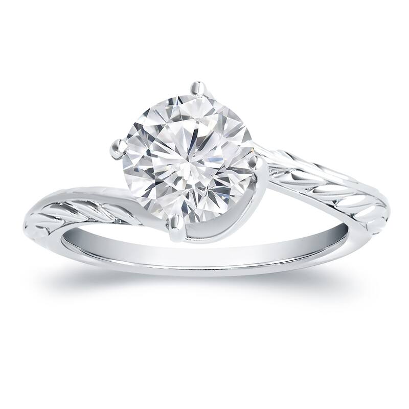 Vintage Inspired Round 3ctw Moissanite Solitaire Engagement Ring by Auriya 14k Gold