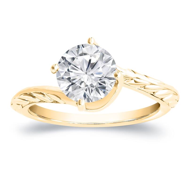 Vintage Inspired Round 3ctw Moissanite Solitaire Engagement Ring by Auriya 14k Gold