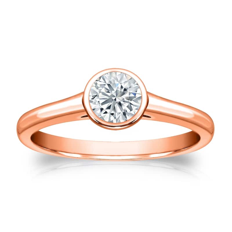 Auriya 14k Gold 1/2ctw Solitaire Moissanite Engagement Ring Bezel-set