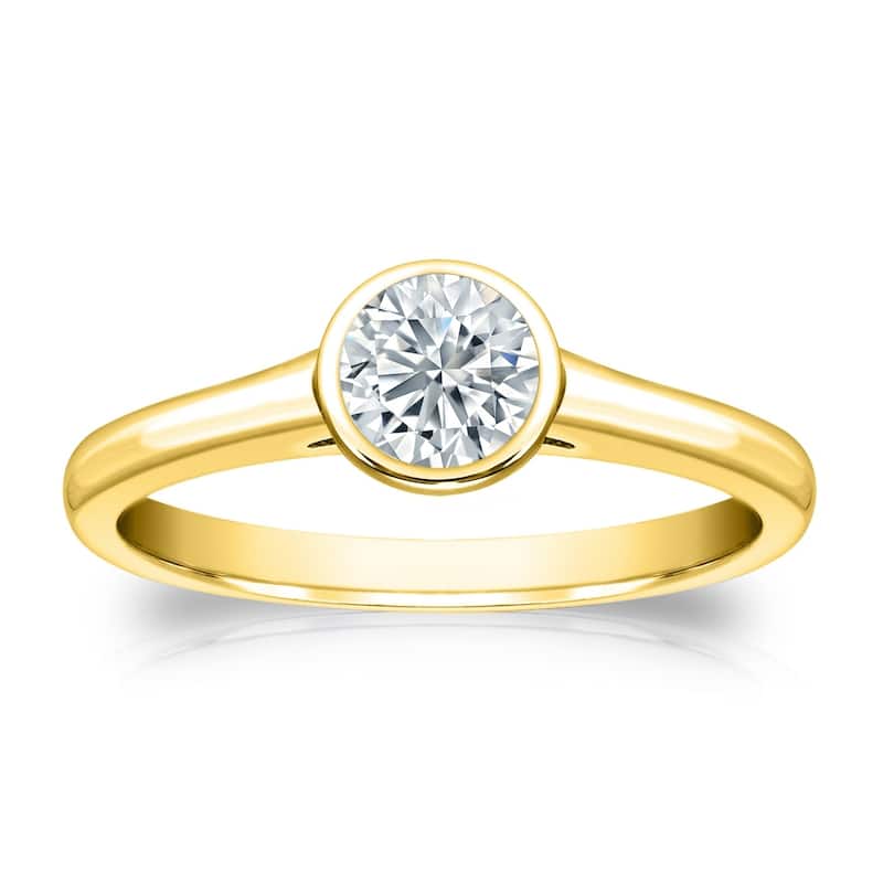 Auriya 14k Gold 1/2ctw Solitaire Moissanite Engagement Ring Bezel-set