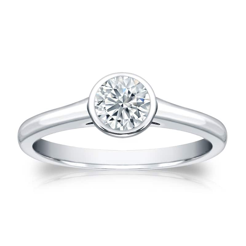 Auriya 14k Gold 1/2ctw Solitaire Moissanite Engagement Ring Bezel-set