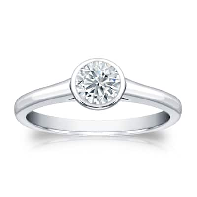 Auriya 14k Gold 1/2ctw Solitaire Moissanite Engagement Ring Bezel-set