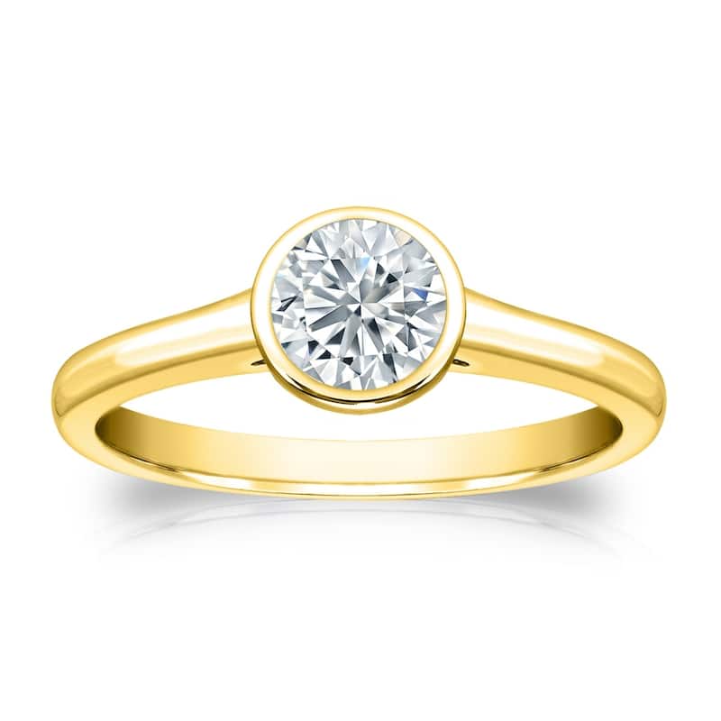 Auriya 14k Gold 2ctw Solitaire Moissanite Engagement Ring Bezel-set