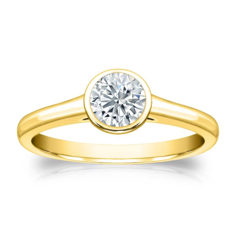 Auriya 14k Gold 2ctw Solitaire Moissanite Engagement Ring Bezel-set - Yellow - 6.5