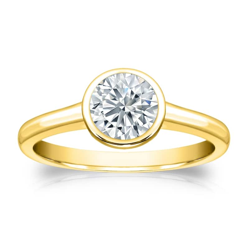 Auriya 14k Gold 4ctw Solitaire Moissanite Engagement Ring Bezel-set