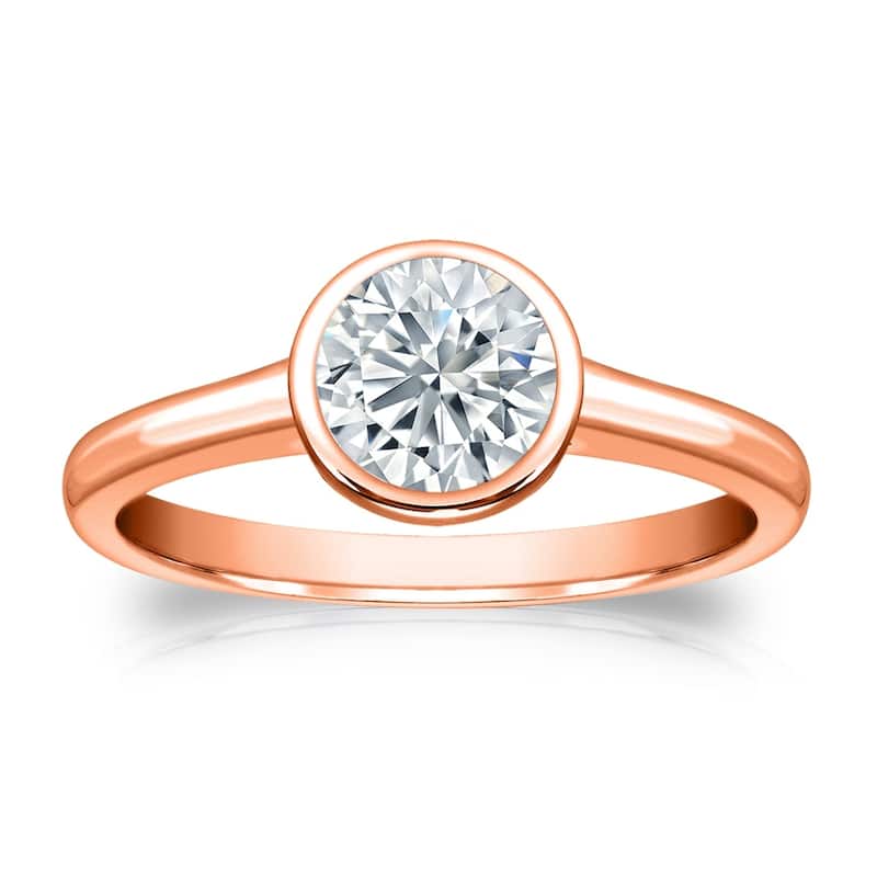 Auriya 14k Gold 4ctw Solitaire Moissanite Engagement Ring Bezel-set