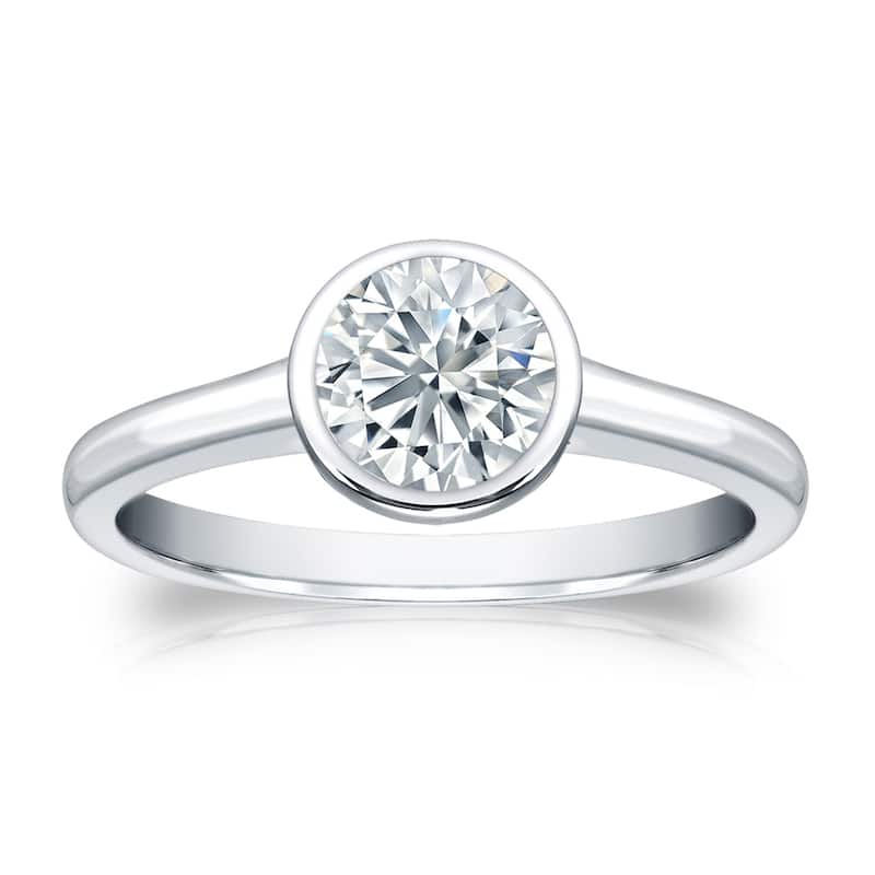 Auriya 14k Gold 4ctw Solitaire Moissanite Engagement Ring Bezel-set