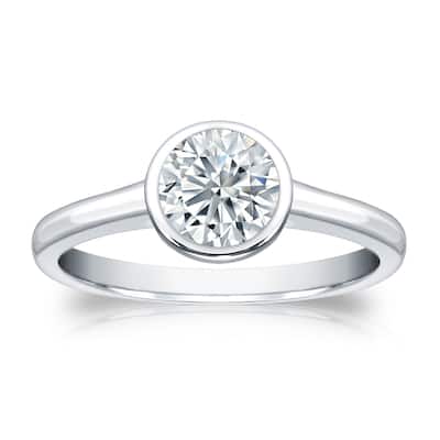 Auriya 14k Gold 4ctw Solitaire Moissanite Engagement Ring Bezel-set