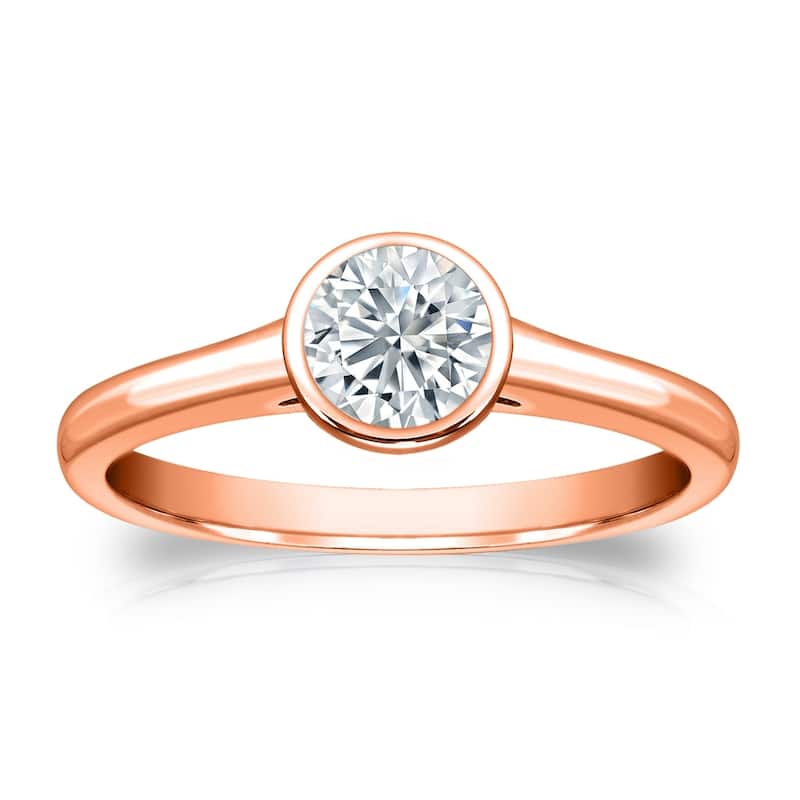 Auriya 14k Gold 1ctw Solitaire Moissanite Engagement Ring Bezel-set - Rose - 5.5