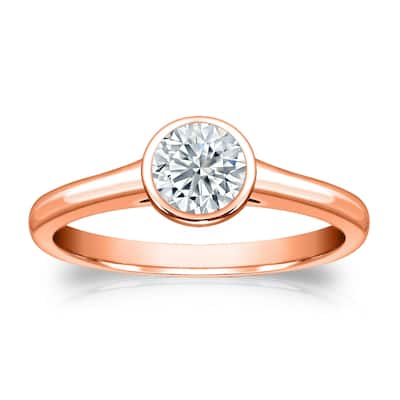 Auriya 14k Gold 1ctw Solitaire Moissanite Engagement Ring Bezel-set