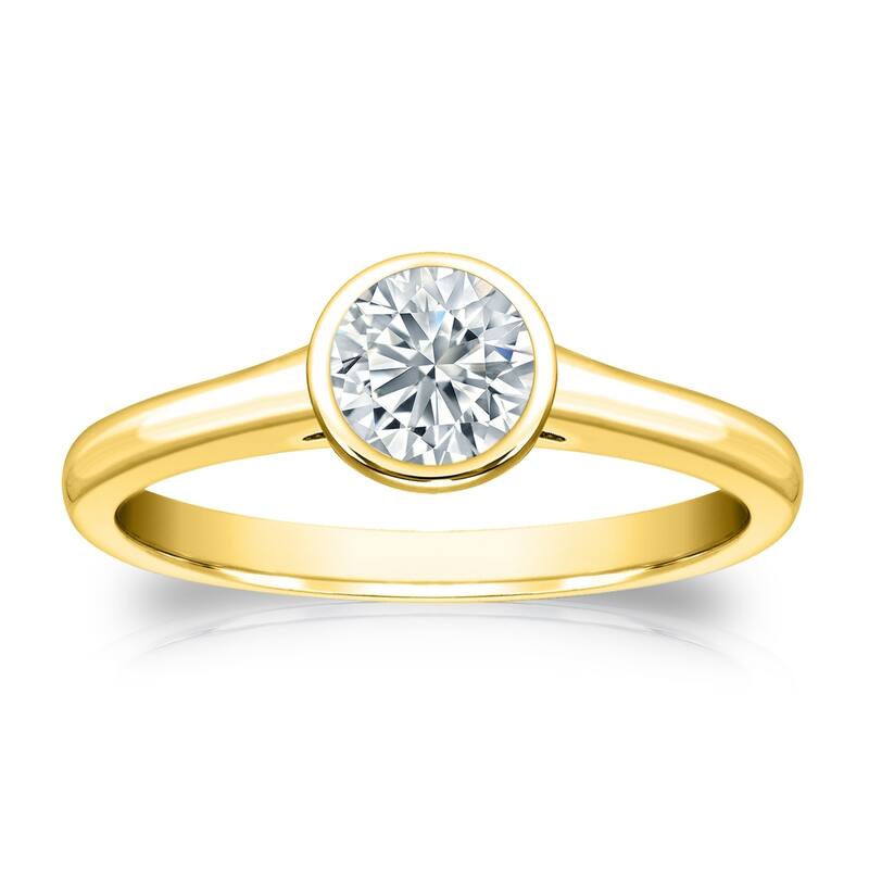Auriya 14k Gold 1ctw Solitaire Moissanite Engagement Ring Bezel-set - Yellow - 8.5