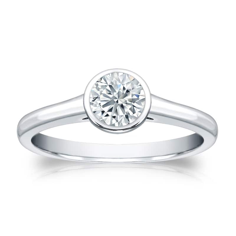 Auriya 14k Gold 1ctw Solitaire Moissanite Engagement Ring Bezel-set - White - 8