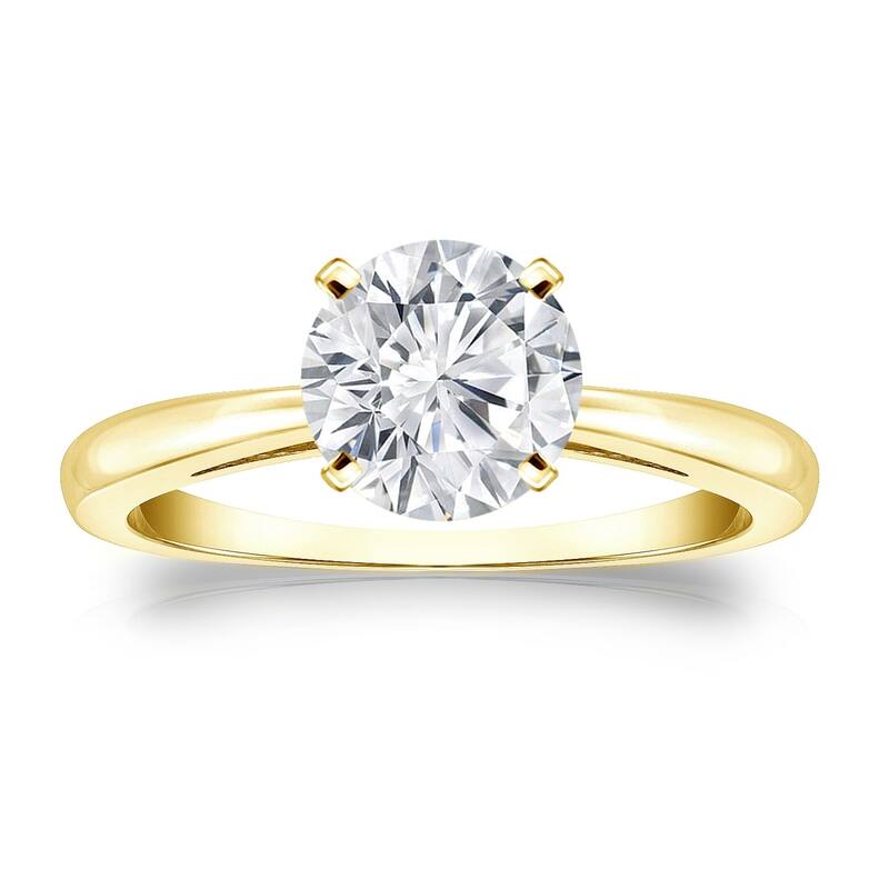 Auriya 14k Gold Brilliant Round 4 carat Moissanite Solitaire Engagement Ring