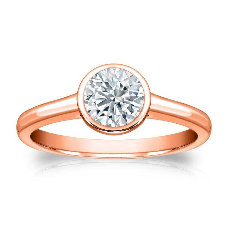 Auriya 14k Gold 3ctw Solitaire Moissanite Engagement Ring Bezel-set