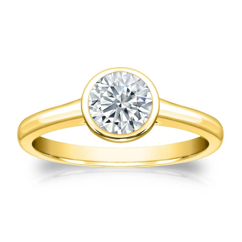 Auriya 14k Gold 3ctw Solitaire Moissanite Engagement Ring Bezel-set