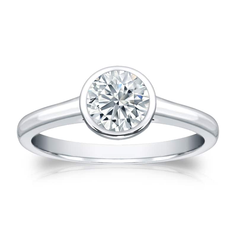 Auriya 14k Gold 3ctw Solitaire Moissanite Engagement Ring Bezel-set