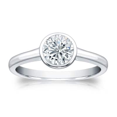 Auriya 14k Gold 3ctw Solitaire Moissanite Engagement Ring Bezel-set