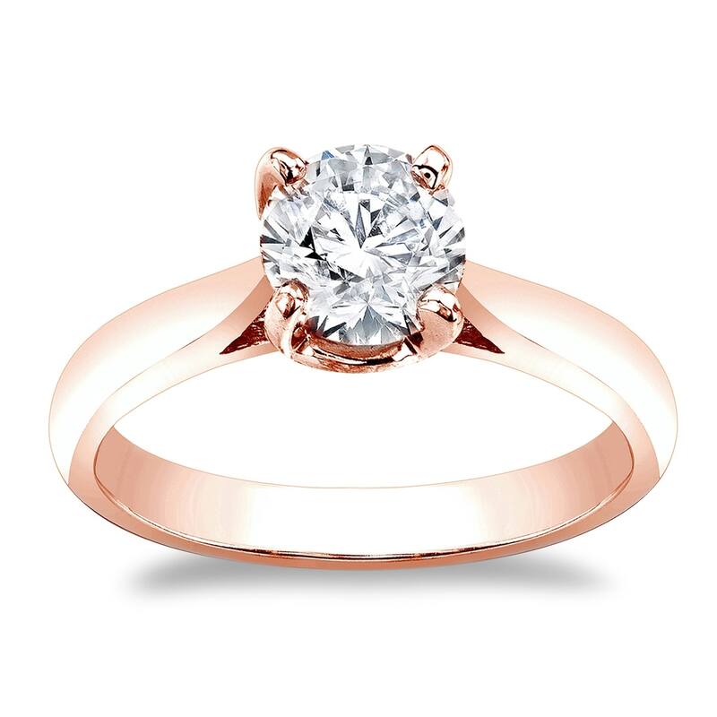 Auriya 14k Gold 2 Carat Round Moissanite Solitaire Engagement Ring - Rose - 7