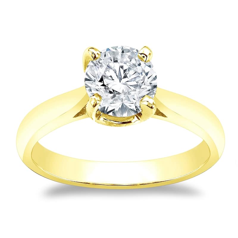 Auriya 14k Gold Brilliant Round 3 carat Moissanite Solitaire Engagement Ring