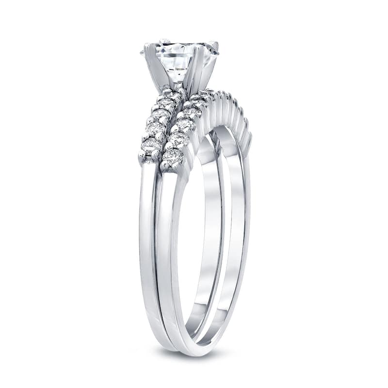 Auriya 2ct TW Round Moissanite and 1/3ct TDW Diamond Engagement Ring Set 14K Gold