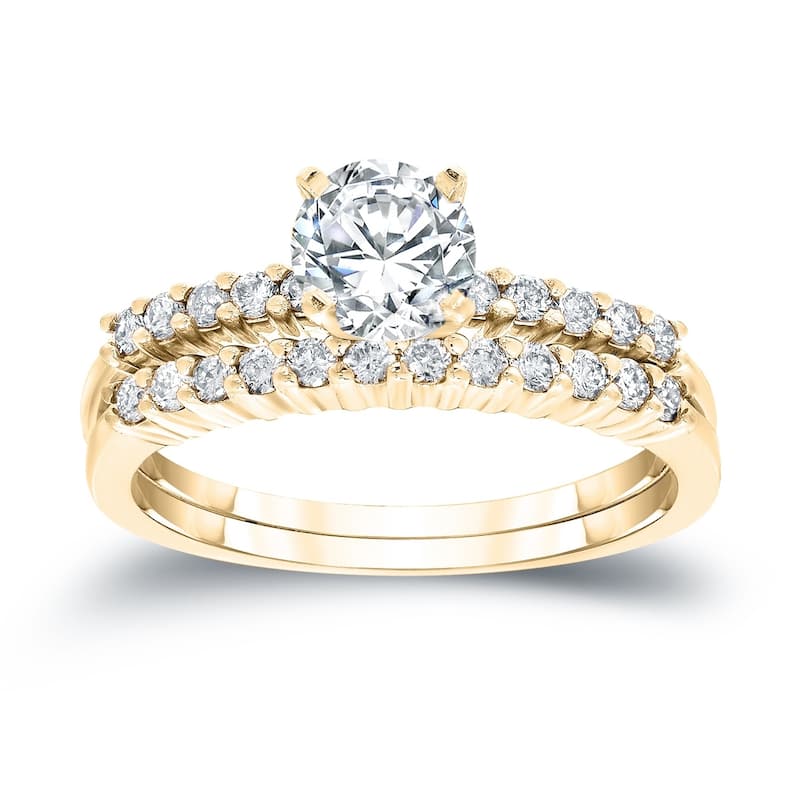 Auriya 2ct TW Round Moissanite and 1/3ct TDW Diamond Engagement Ring Set 14K Gold
