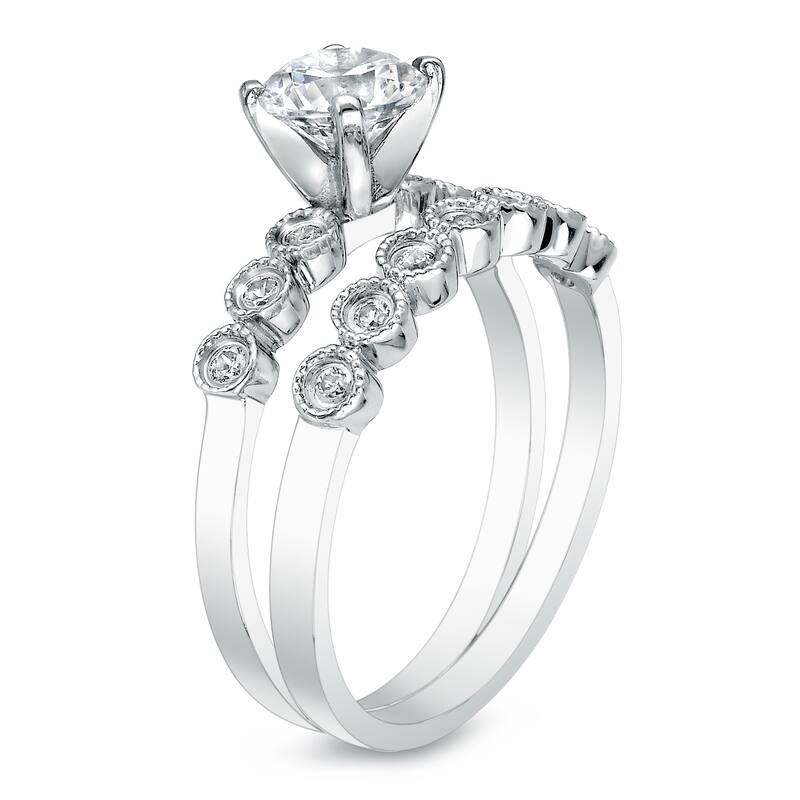 Auriya 14k Gold Vintage 2 1/2ct Round Moissanite Engagement Ring Set with Diamond Accents