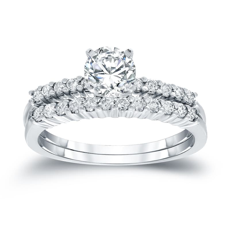 Auriya 1 1/2ct TW Round Moissanite and 1/3ct TDW Diamond Engagement Ring Set 14K Gold