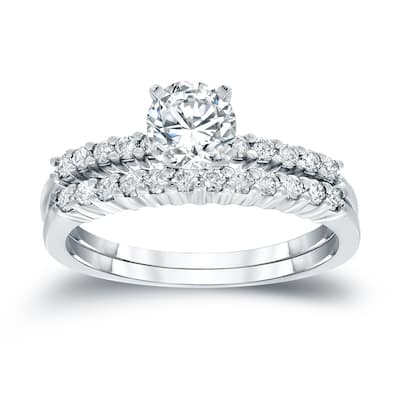 Auriya 1 1/2ct TW Round Moissanite and 1/3ct TDW Diamond Engagement Ring Set 14K Gold