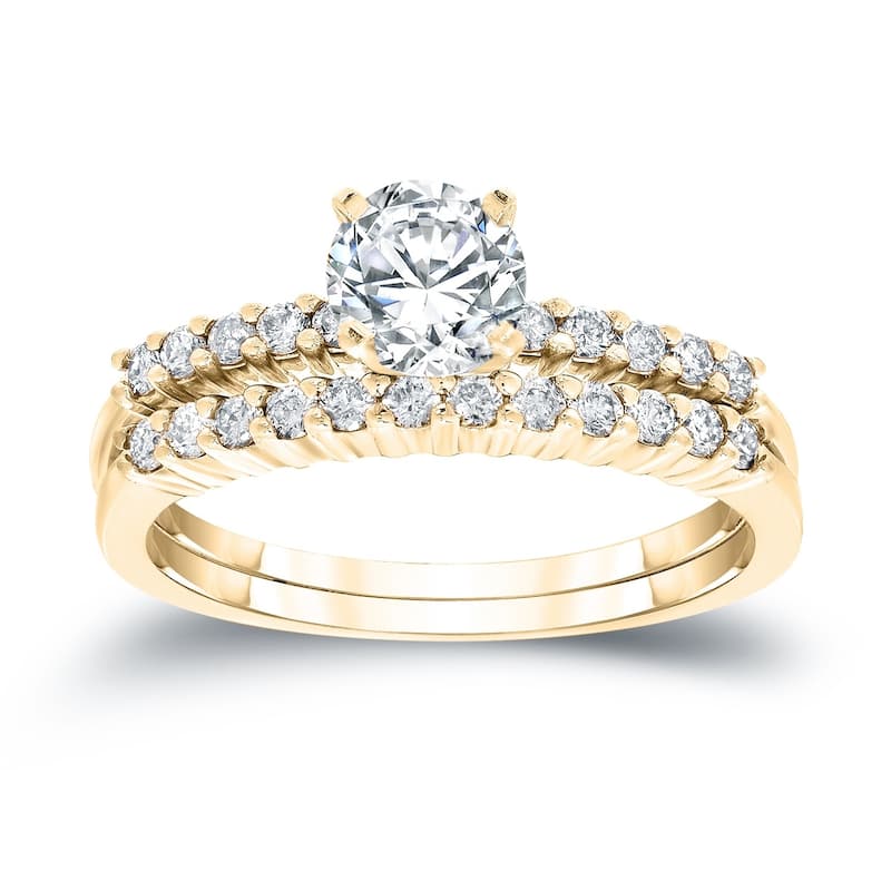 Auriya 1 1/2ct TW Round Moissanite and 1/3ct TDW Diamond Engagement Ring Set 14K Gold