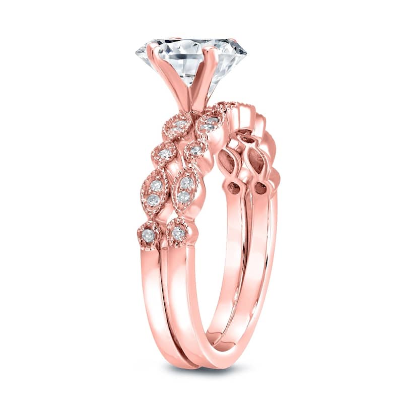 Auriya 1 1/2 carat TW Vintage Moissanite and Diamond Engagement Ring Set 14k Gold