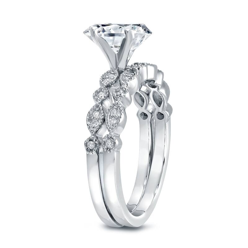Auriya 1 1/2 carat TW Vintage Moissanite and Diamond Engagement Ring Set 14k Gold