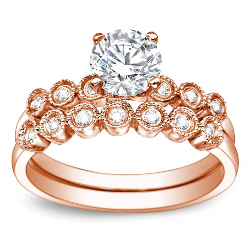 Auriya 1ct TW Vintage Moissanite and Diamond Engagement Ring Set 14K Gold