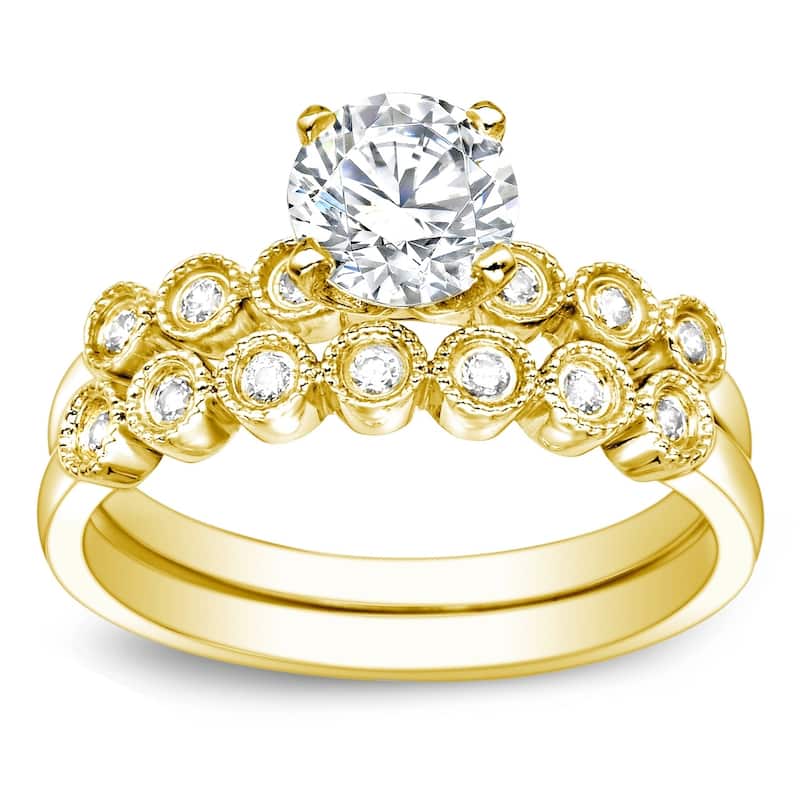 Auriya 1ct TW Vintage Moissanite and Diamond Engagement Ring Set 14K Gold