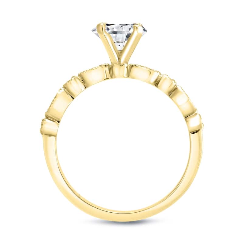 Auriya Stackable Vintage 3ct Round Moissanite Engagement Ring Set with Diamond Accents 14K Gold
