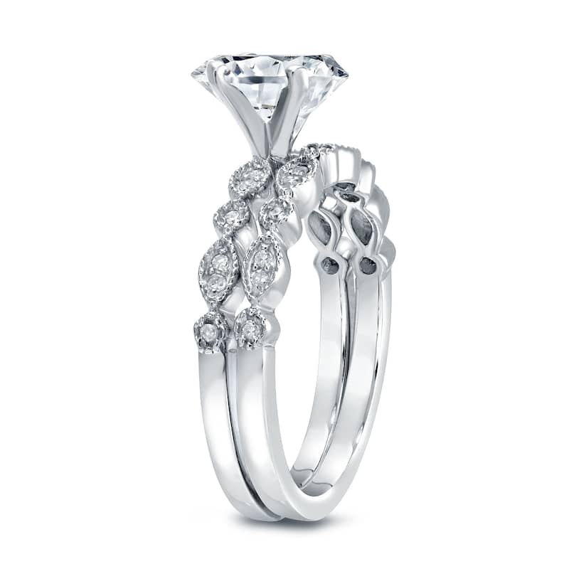 Auriya Stackable Vintage 3ct Round Moissanite Engagement Ring Set with Diamond Accents 14K Gold