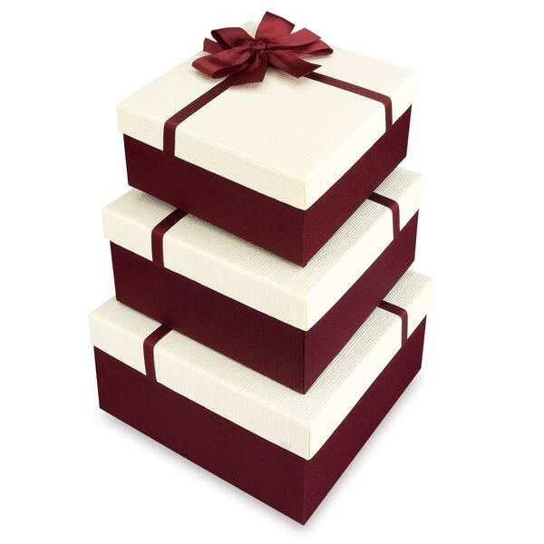 Shop Square Nesting Gift Boxes A Set Of 3 With Ribbon Bow Ties Overstock 21937347