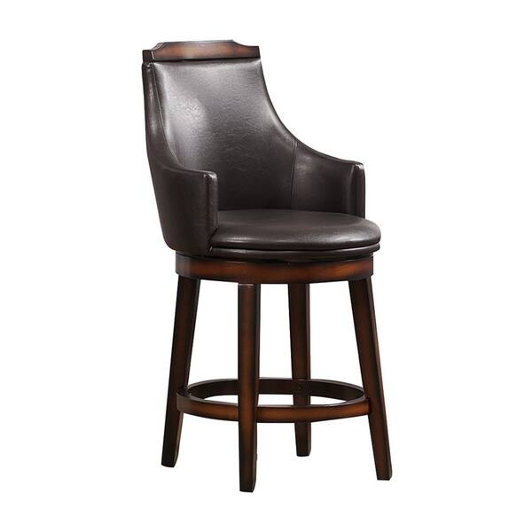 Wood & Leather Counter Height Chair with Swivel Mechanism, Brown ...