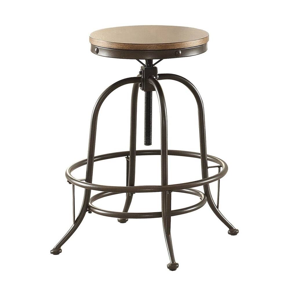 Wood & Metal Backless Counter Height Adjustable Swivel Stool, Set of 2