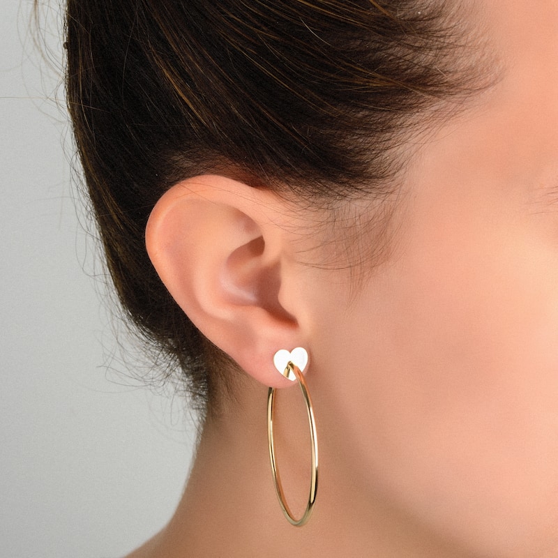 Italian 14k Yellow Gold 2x40 millimeters Open Hoop Earrings (disc, flower, heart)