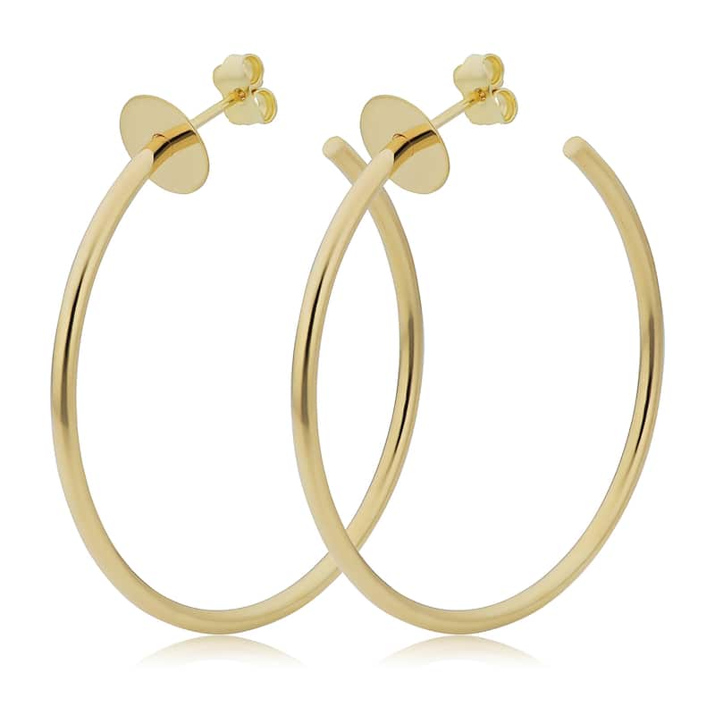 Italian 14k Yellow Gold 2x40 millimeters Open Hoop Earrings (disc, flower, heart) - Disc